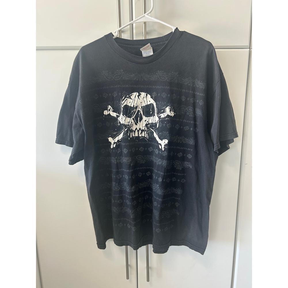 Tennessee River Mens Skull Crossbones Paisley Bandana Print T-Shirt Black XL